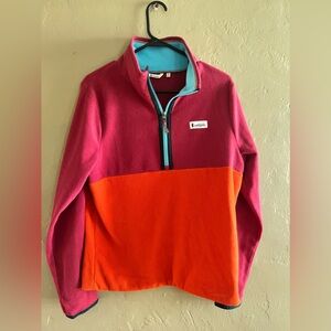 Cotipaxi fleece. New (no tags). Size Med. Dark pink, orange, teal. Half zip.
